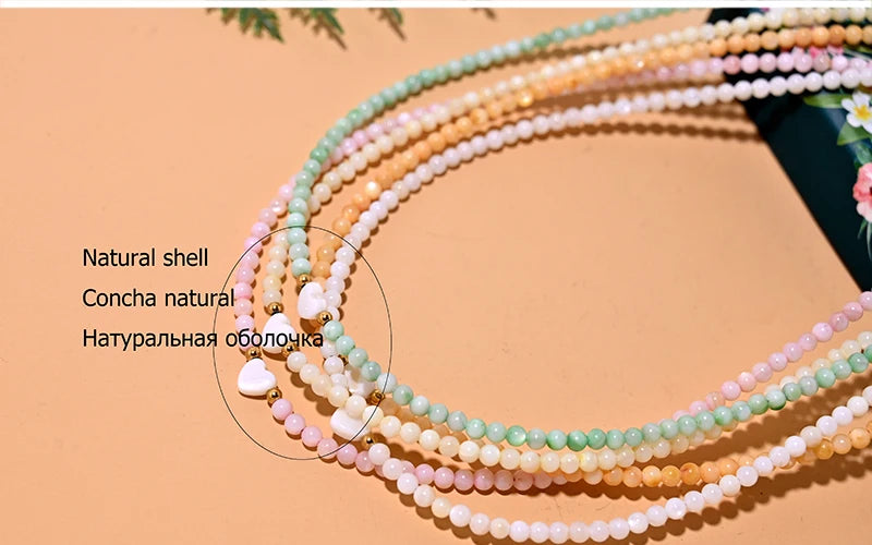 MOON GIRL Mother of Pearl Beads Heart Choker Fashion Dyed Natural Shell Necklace for Women Stainless Steel Collares Femme