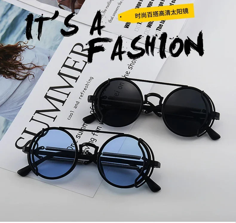 Classic Gothic Steampunk Sunglasses Luxury Brand Designer High Quality Men and Women Retro Round Pc Frame Sunglasses