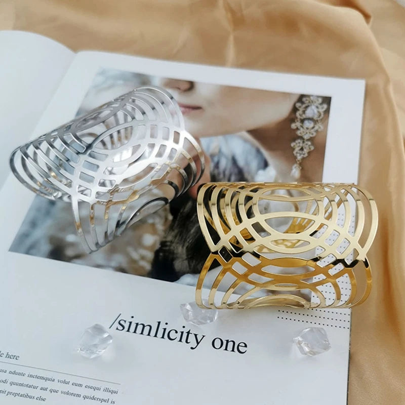 Cuff Bangle Bracelet for Women Open Wide Wire Bracelets Gold Color Wrist Cuff Wrap Bracelet