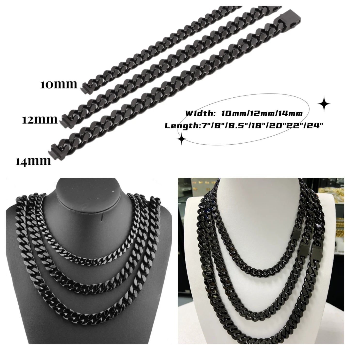 SDA Men's Cuban Link Chain Necklace Bracelet Stainless Steel Black Gold Color Male Choker Jewelry