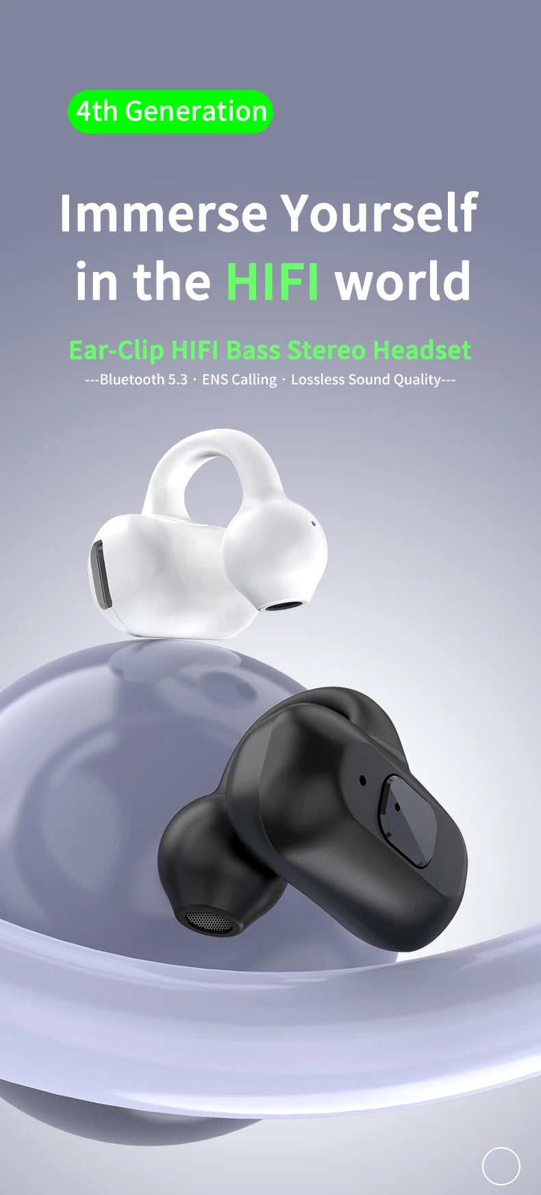 Ear-Clip Wireless Earphone HIFI Heavy Bass Surround Stereo Sound TWS Bluetooth 5.3 Headsets With Mic DT3.0 For Sports Game Music