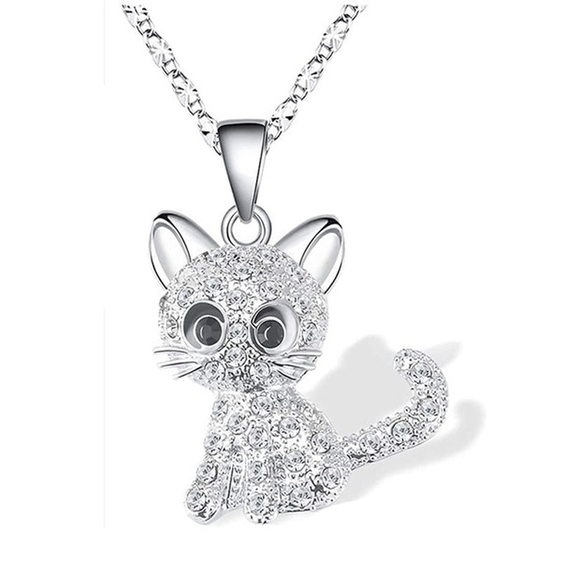 Pink Girl Cat Pendant Necklace for Women Sparkle Color Zircon Cartoon Animal Kitten Necklace Valentine's Day Anniversary Gift