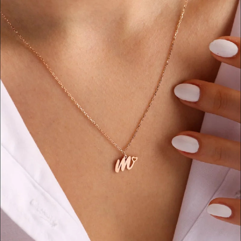 Kinitial Simple Laser Engraving Stainless Steel A-Z  Initial Pendant Necklace Fashion Jewelry Collier Women's Commemorative Gift