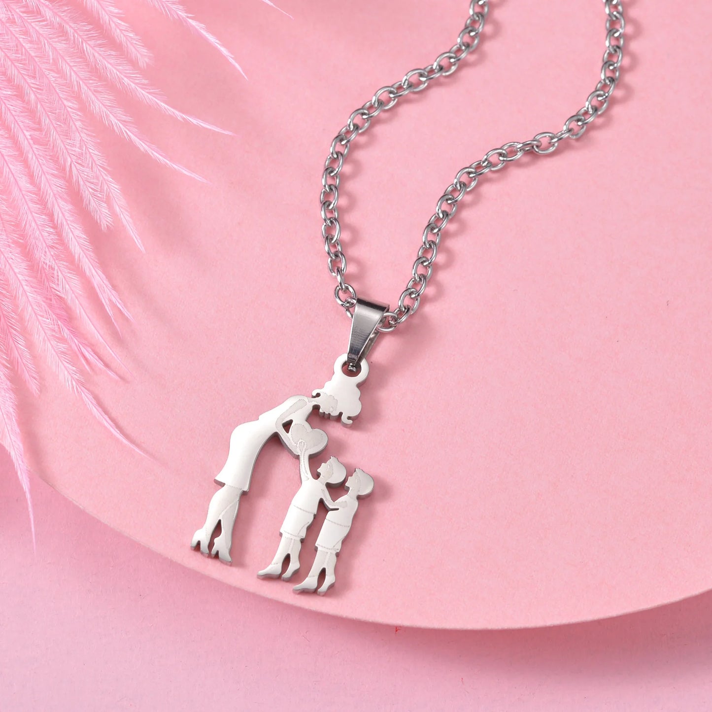 Mom Daughter Son Family Necklace Stainless Steel Chain Multiples Childs Silver Color Pendant Jewelry Women Mother's Day Gift