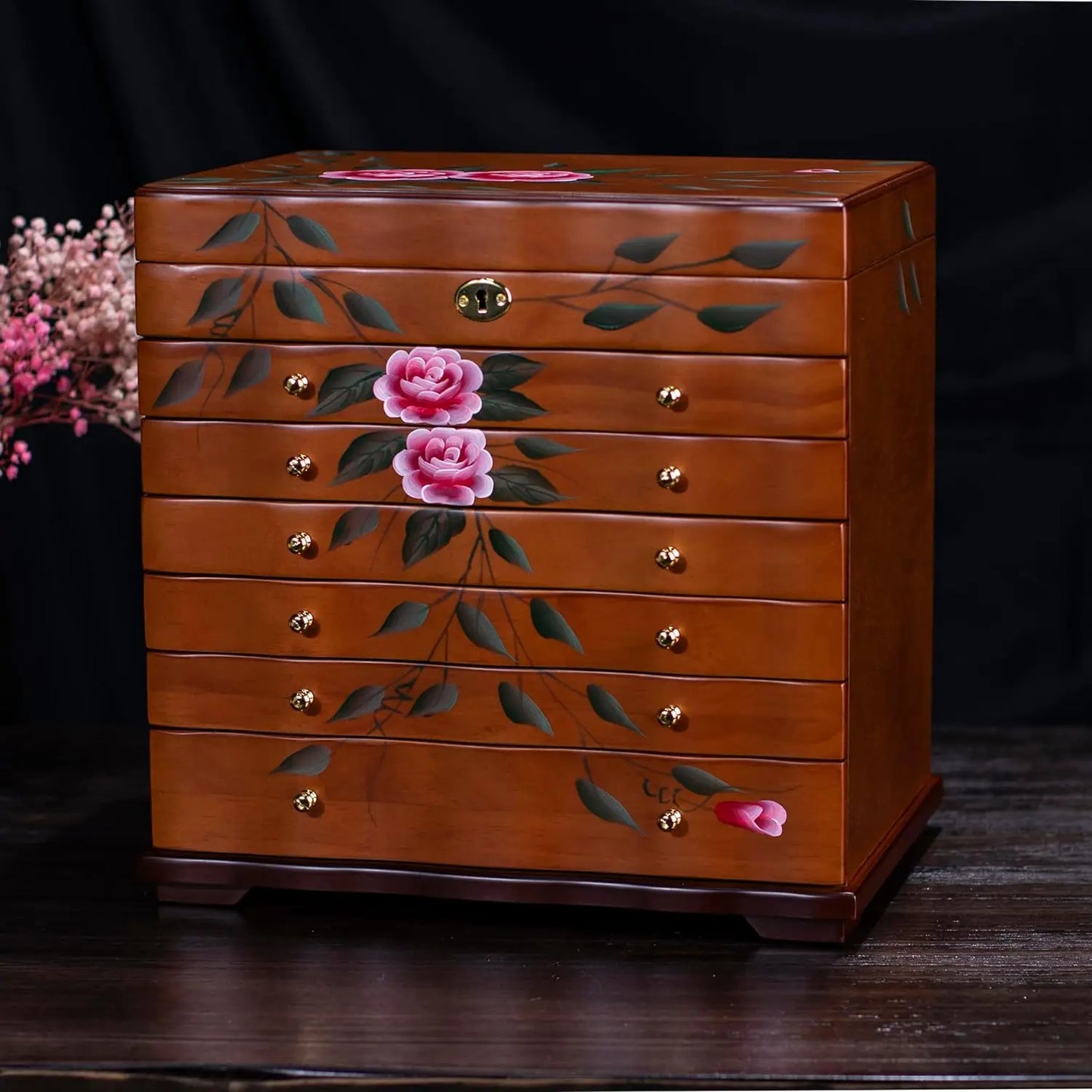 Hand-Painted Wooden Jewelry Box,jewelry boxes for women large,jewlrey box&organizers with necklace hanger,jewerly organizer