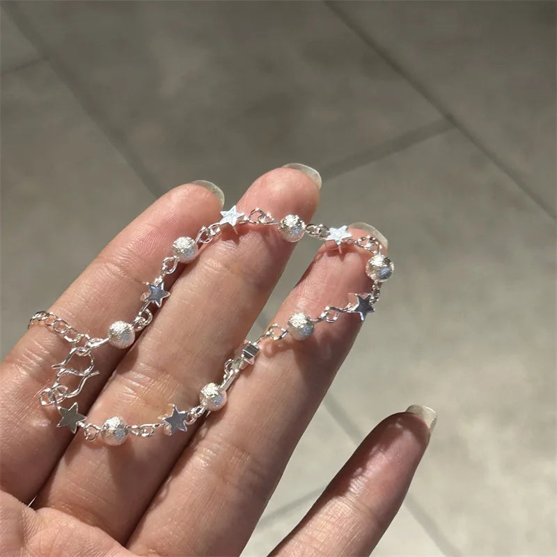 Fashion 925 Sterling Silver Bracelets for Women Small Star Fresh Bracelet Personality Round Bead Bracelet Jewelry Accessories