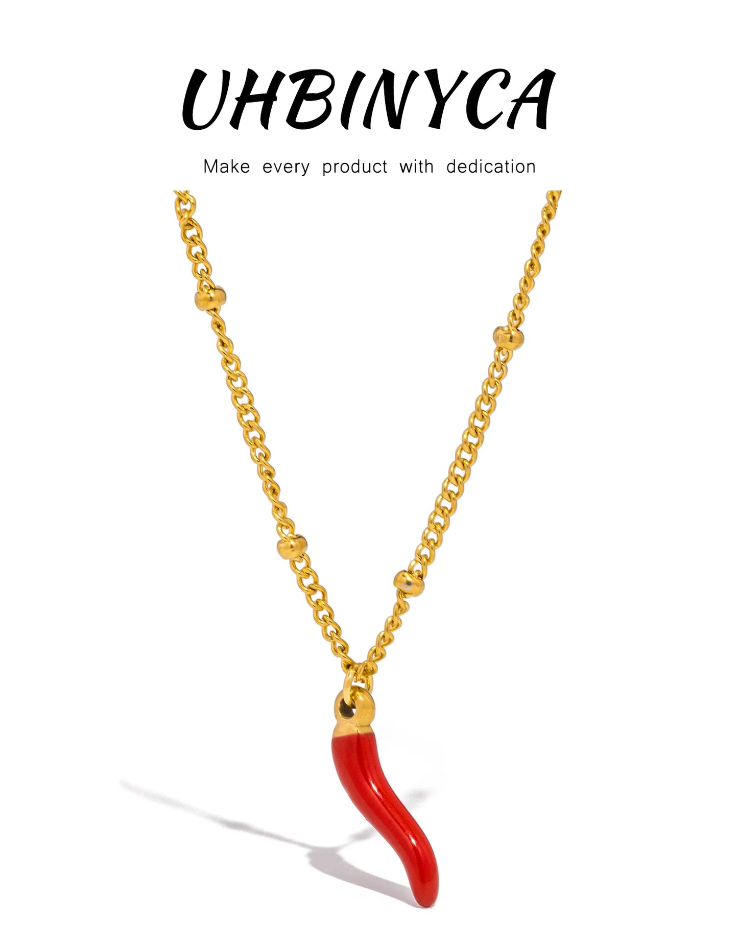 UHBINYCA Red Chili Charms Pendant Necklace for Ladies, Stainless Steel Waterproof and Rust Proof Daily Accessories Jewelry