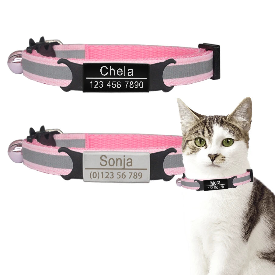 Reflective Cat Safety Buckle Collar Adjustable Custom Personalized ID Free Engraving Nylon Puppy Kittens Necklace