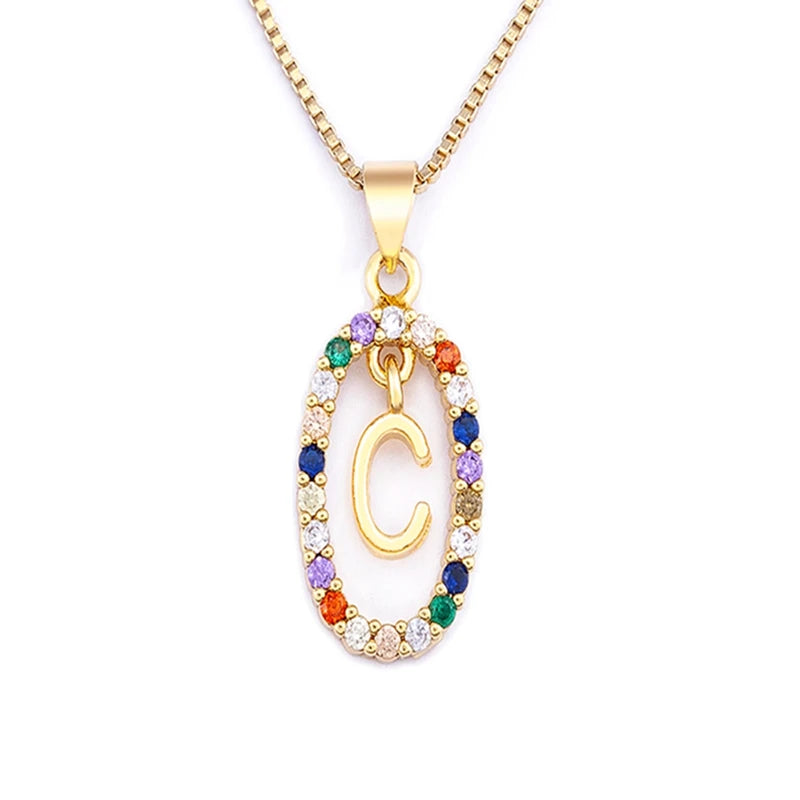 26 English Letters Pendant Necklace Zircon Fashion A - Z Initial M S C K Trendy Alphabet Long Chain For Women My Name Jewelry