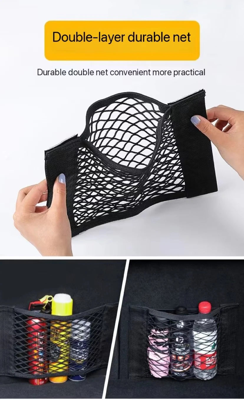 Car Back Rear Mesh Trunk Seat Elastic String Net Magic Sticker Universal Storage Bag Pocket Cage Auto Organizer Seat Back Bag