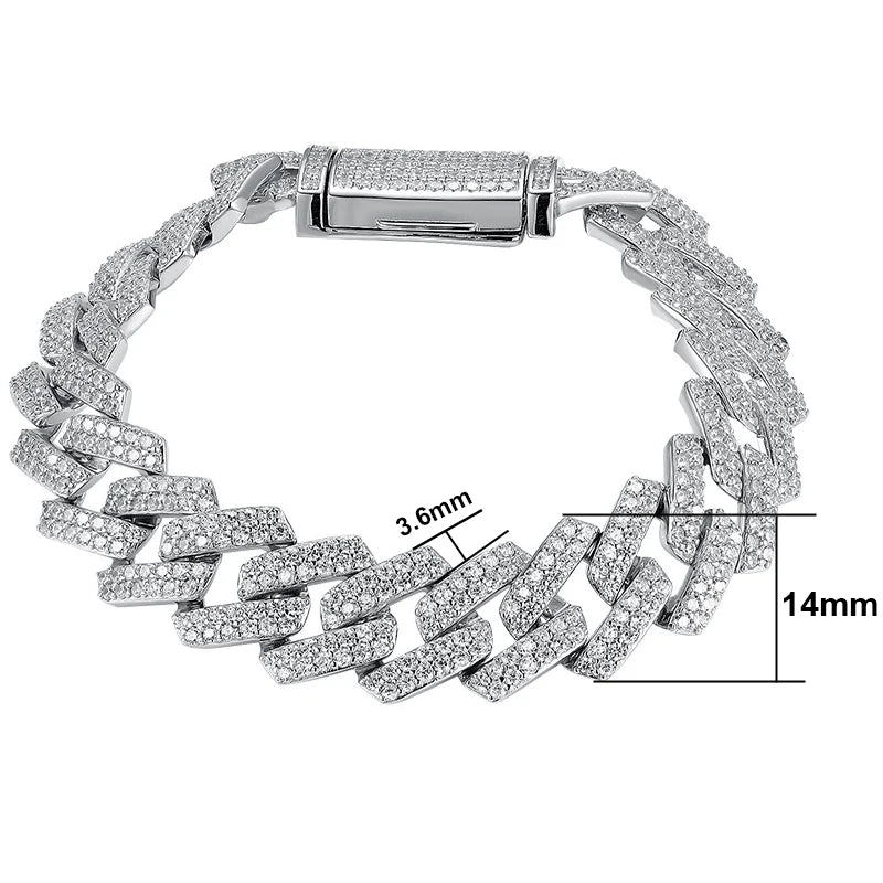 14mm S925 Sterling Silver Cuban Chain Hip Hop Men's Bracelet for Men 1.4mm Zircon Full Diamond Bracelets Wedding Jewelry Trendy