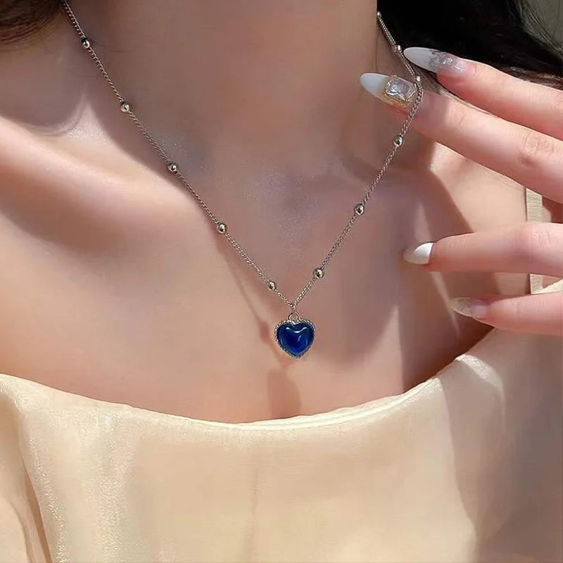 Thermochromic Mood Monitor Heart Pendant Necklace Color Change As Emperature Women Girls Clavicle Chain Necklaces Lover Jewelry