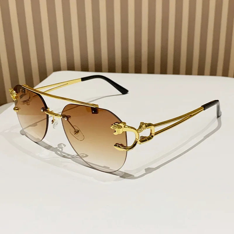 Frameless luxury brand pilot sunglasses high quality metal gradual change sunglasses cycling sunglasses