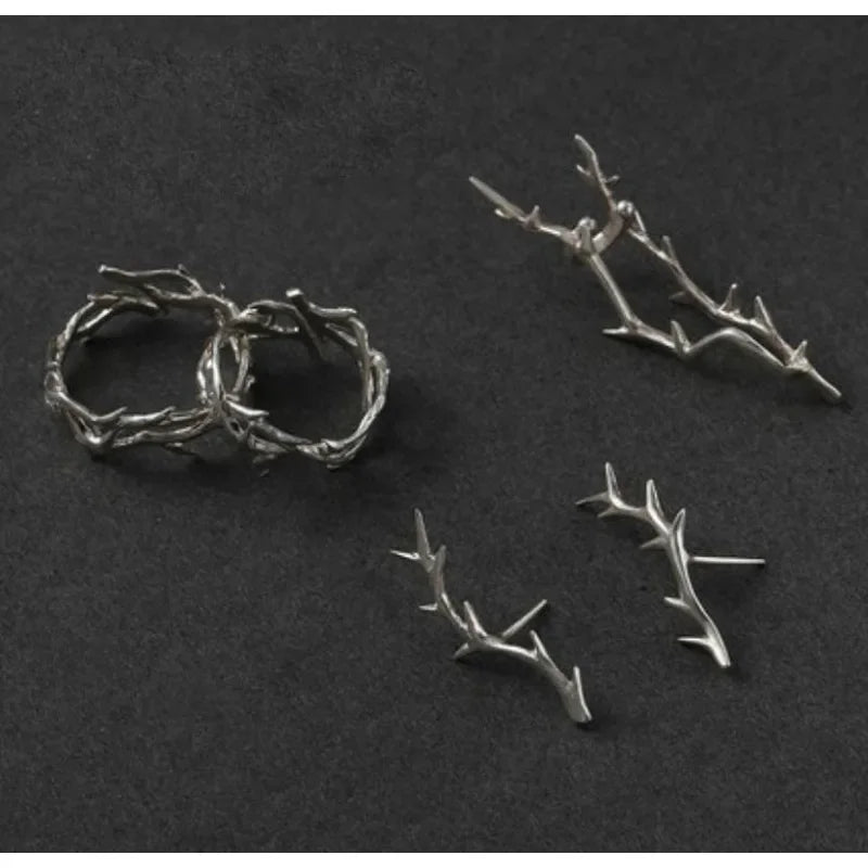 Vintage Ins Style Adherence Men's and Women's Rings with Branches, Thorns, Couples' Ring Gifts, Fashion and Personality Y2k