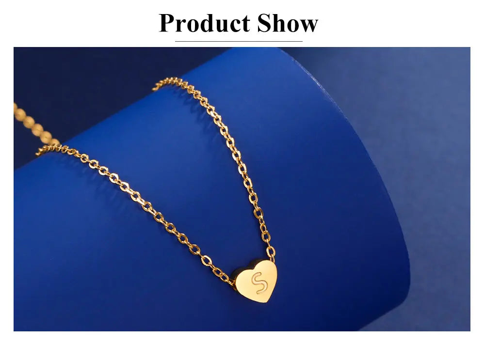 Cazador Stainless Steel Initial Letter Heart Pendant Necklaces for Women Choker Chain Jewelry Birthday Gifts Kpop Trend 2024