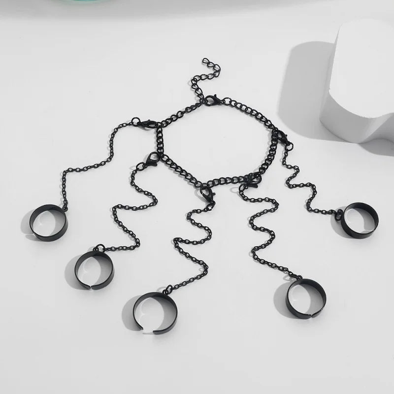 Geometric Silver Color Wrist Bracelet for Men Women Punk Ring Chain Charm Set Fashion Couple  Jewelry Gifts Pulsera Mujer