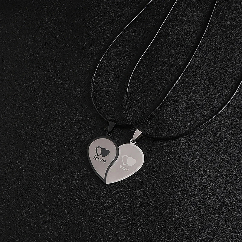 1 Pair Couples Jewelry Heart Necklaces Couple Necklace Stainless Steel Engraved Love Pendants Necklace Valentine's Day