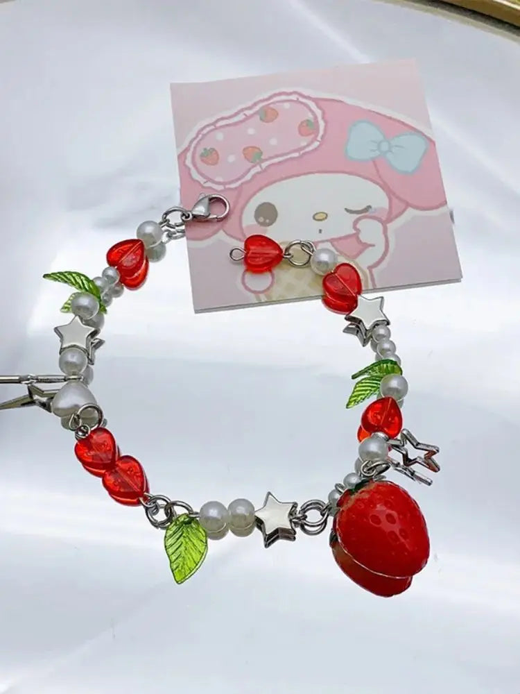 1 Pc Exquisite Strawberry Cute Fashion Color Alloy Beaded Bracelet Set Women Party Favors