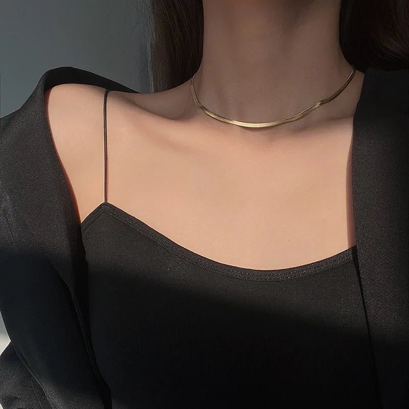 Luxury Fashion Stainless Steel Gold Plated Chain Necklace for Women Golden Choker Necklaces for Woman Girl Gifts Party Jewelry