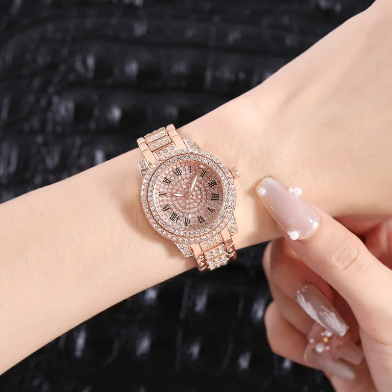 Fashion Women Luxury Diamond Steel Watches Bracelet Ladies Quartz Watch Rose Gold Womens Wristwatch Shiny Crystal Reloj Mujer