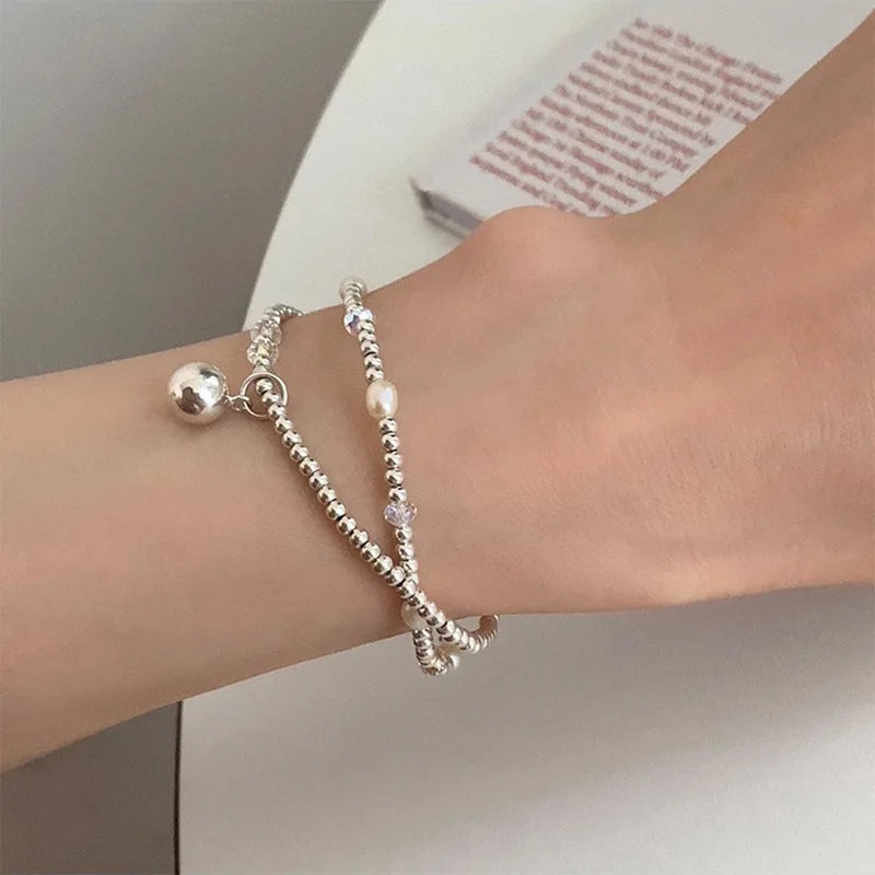 VENTFILLE 925 Sterling Silver Pearls Bamboo Knots Bracelet for Women Girl Simple Korean Jewelry Birthday Gift Dropshipping