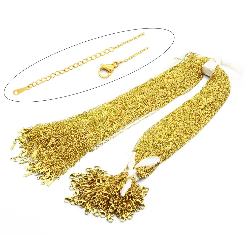 100pcs/Lot Bulk Wholesale 304 Stainless Steel Cable Link Rolo Chain Necklace Gold Color 45-50cm for DIY Jewelry Making Women