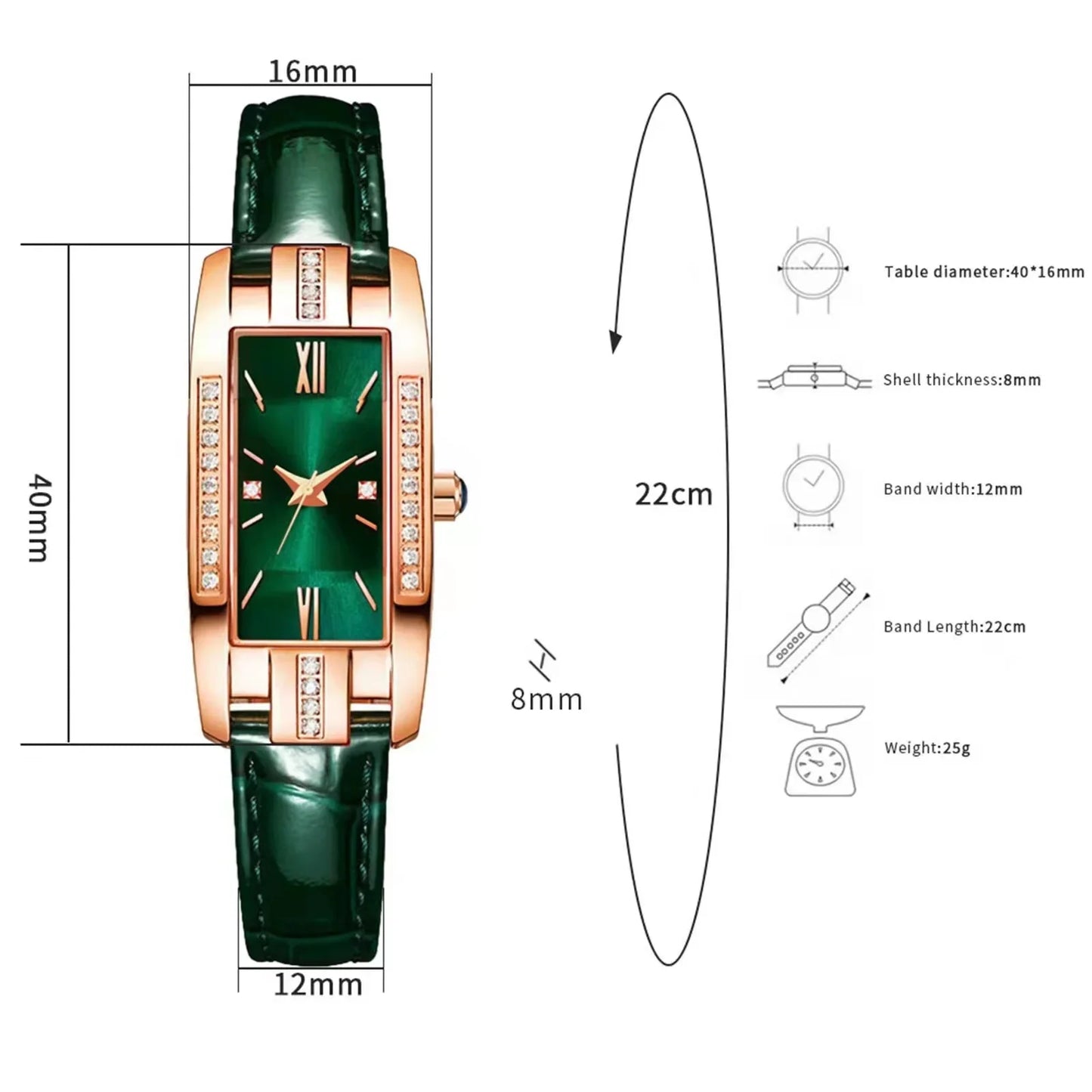 High Quality Classic Retro Women Belt Quartz Square Green Quartz Watch Student Women Wear Clock Luxury Style Montre Femme