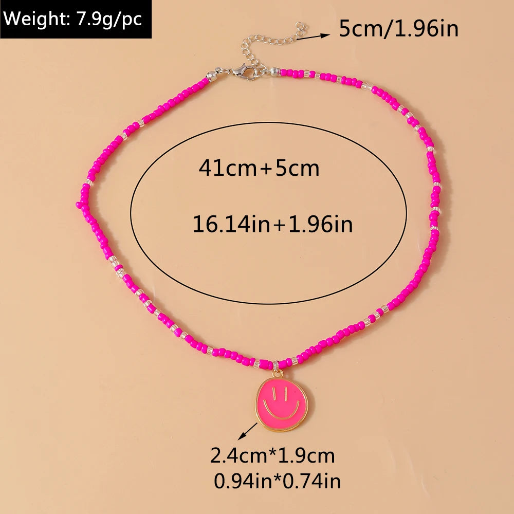 Aihua Cute Bohemia Irregular Round Smile Face Necklaces for Women BFF Best Friends Kids Smile Pendant Necklace Birthday Gifts