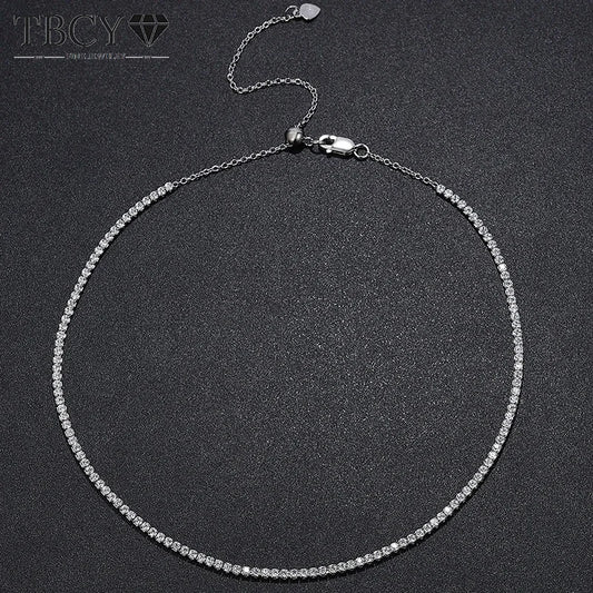 TBCYD 2MM D Color Moissanite Tennis Necklace Choker For Women S925 Silver Diamond Adjustable Neckband Chain Fine Jewelry Gifts