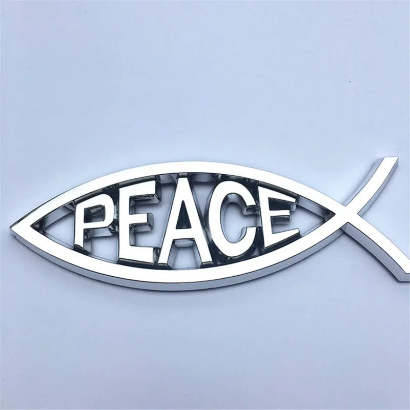 1PCS 14x4.5cm JESUS Fish Silver chrome Christian crafts ABS Car Sticker PEACE FAITH Emblem 3D Badge Decal Auto Accessories