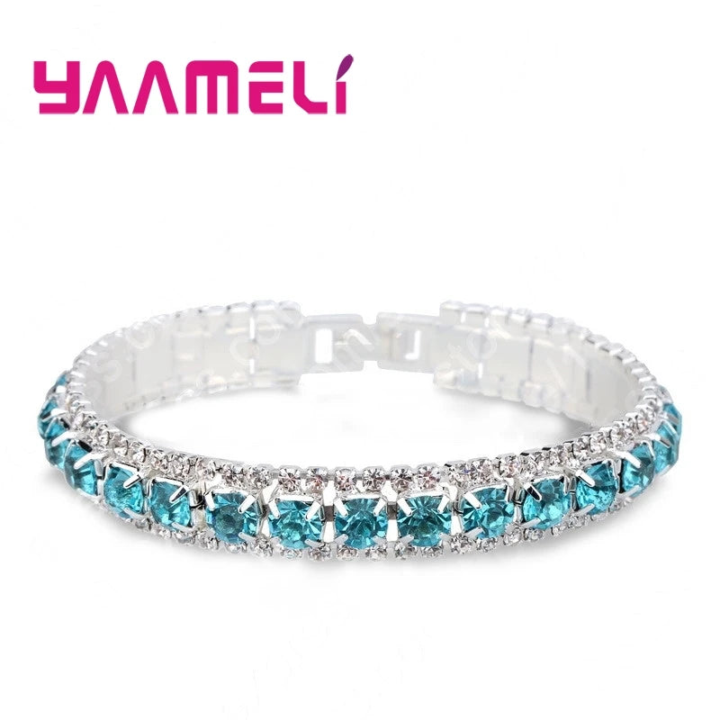 Top Sale 925 Sterling Silver Color Bracelets Full AAA Zircon Austrian Crystal Femme Women Link Chain Jewelry Bangles 14 Colors