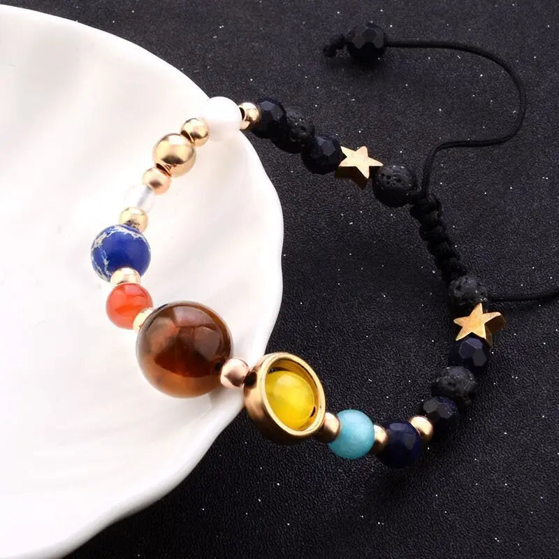 Galaxy Solar System Bracelet Men Universe Nine Planets Natural Stone Stars Earth Moon Bracelets Fashion Couple Jewelry браслет