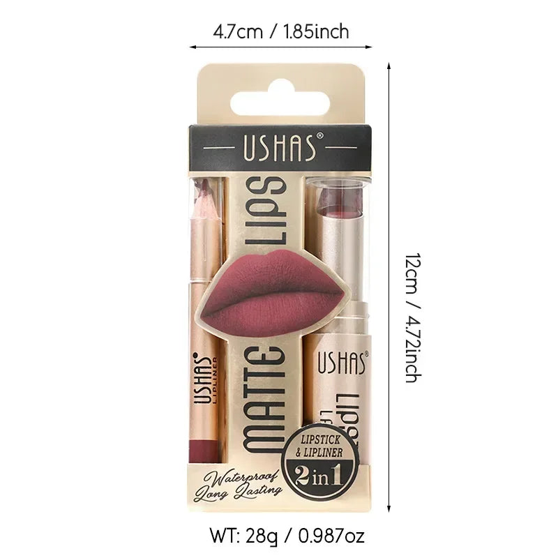 2 In 1 Lipstick Set Lip Liner Make-up for women Waterproof Long lasting Cosmetics Korean makeup Matte Lip Gloss