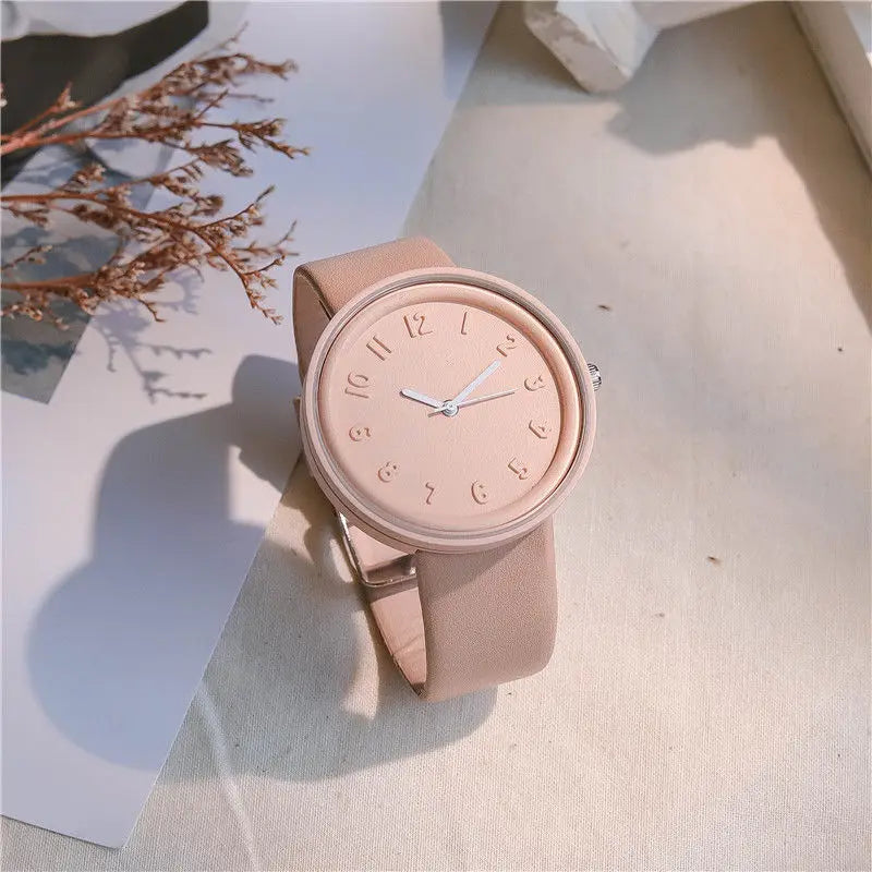 Fashion Makaron Simple   Women's Quartz Watch Ins High Beauty Student  Man And Women Style Round Leisure Vintage Wristbatch