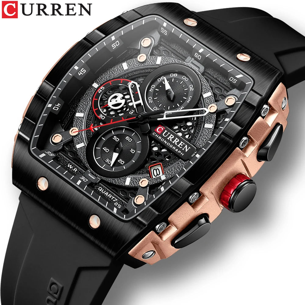 CURREN Top Brand Men's Watches Luxury Square Quartz Wristwatch  Waterproof Luminous Chronograph Watch for Men Date Clock