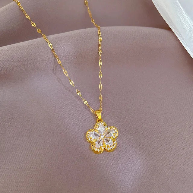 OIMG Stainless Steel Multiple Styles New Design Heart Flower Zircon Pendant Necklace for Women Girls Elegant Luxury Jewelry