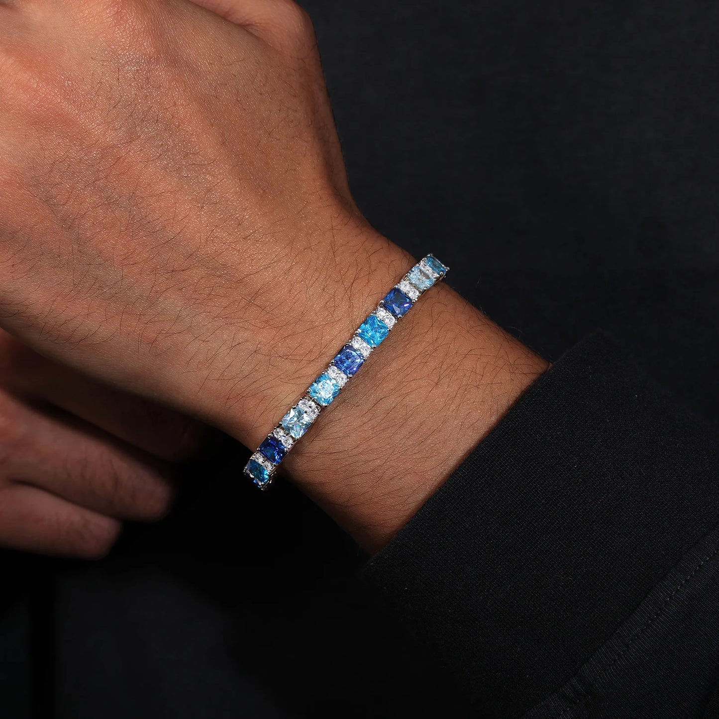 ICEOUTBOX Gradient Blue Square Baguette Tennis Bracelet For Women S925 Silver New Original Men Unisex Hip Hop Jewelry Party Gift