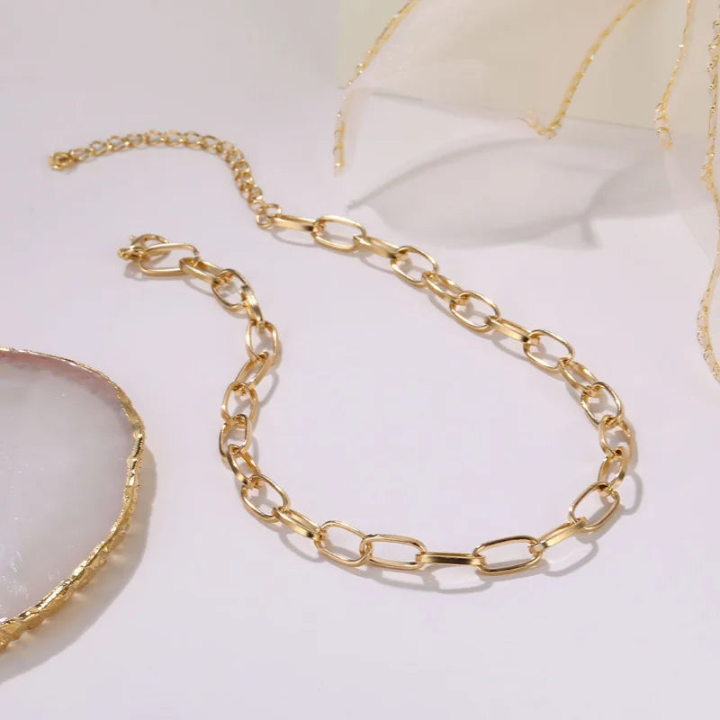 Simple Gold Color Stainless Steel Thick Chain Necklaces for Women Hip Hop Street Trend Men Metallic Chains Necklace Jewelry