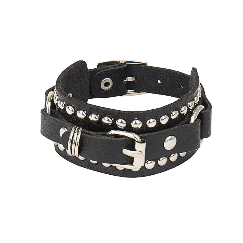 2022 New PU Leather Bracelet Punk Bracelet Adjustable Skull Goth Cuff Bracelet Gothic Rivet Buckle Wristband for Men Women