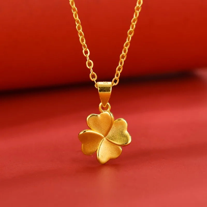 14 K Gold Color Lucky Clover Pendant Necklace for Women Fine Jewelry Genuine Solid Gold Color for Women Wedding Luxury Jewelry