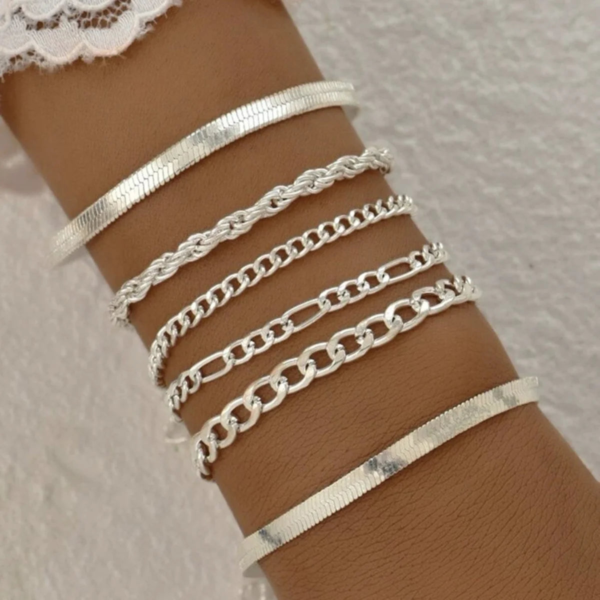 6Pcs/Set Fashion Thick Chain Link Bracelets Set For Women Gold Color Silver Color Metal Snake Chain Twist Bracelet Punk Jewelry