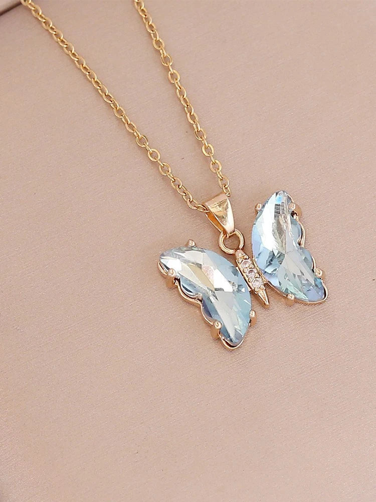 Female Bling Gradient Butterfly Pendant Necklace For Women 2023 Trending Gold Color O-Chain Y2K Sweet Choker Necklace Party Gift