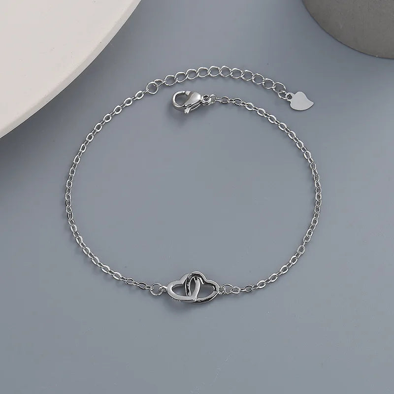 VENTFILLE 925 Sterling Silver Double Love Heart Hollow Round Beads Bracelet Female Fashion Romantic Jewelry Classic Adjustable