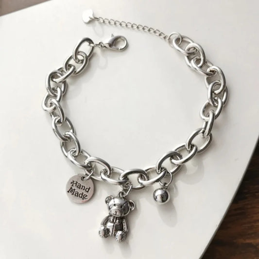 Cute Cartoon Bear Bracelet Ins Niche Design Bracelet for Women Personality Letter Round Tag Girlfriend Bracelet