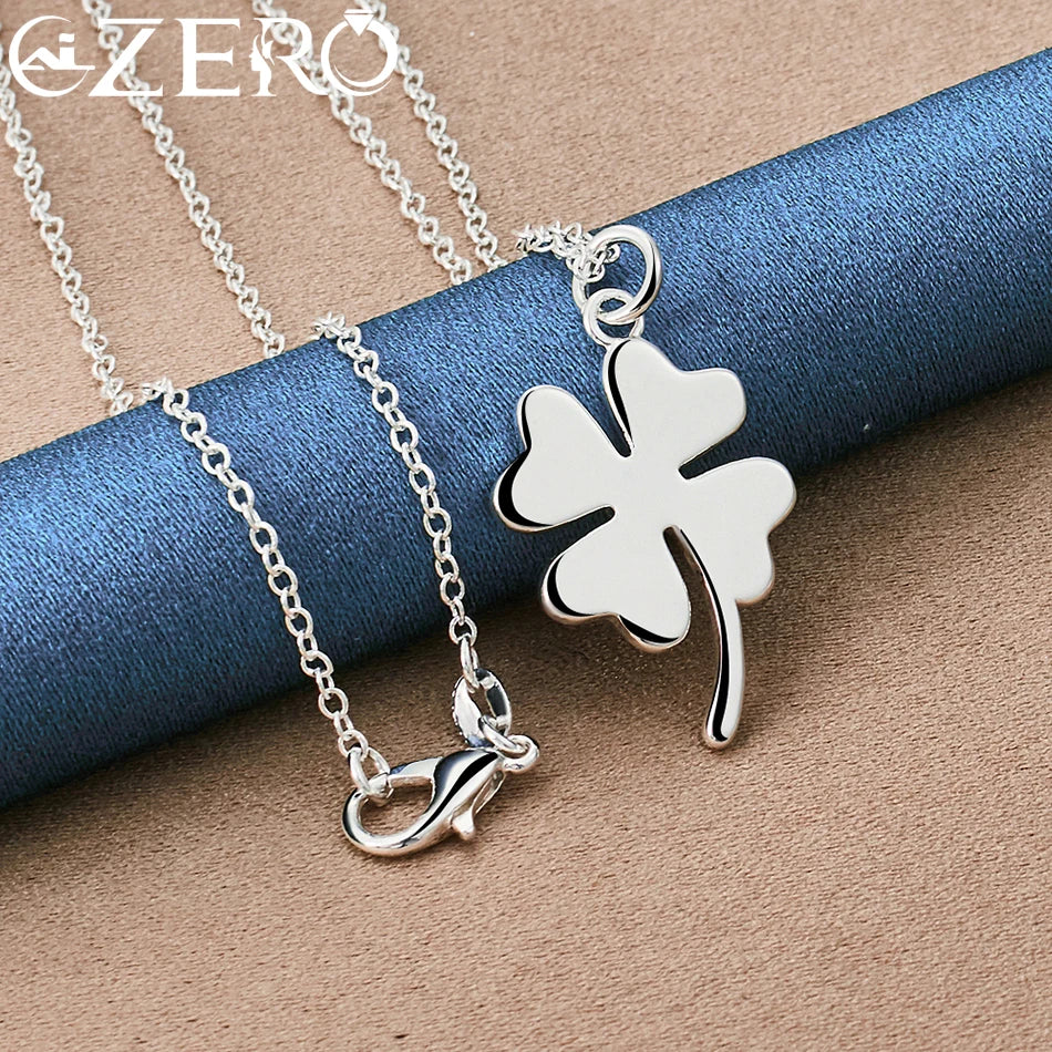 ALIZERO 925 Sterling Silver Lucky Clover Pendant Necklace 16-30 Inch Chain For Woman Wedding Party Fashion Charm Jewelry Gifts