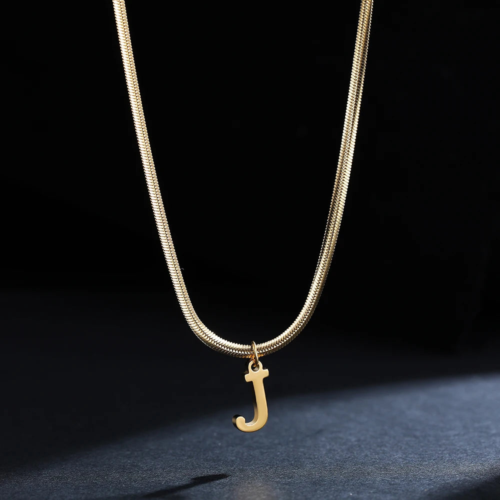 A-Z Alphabet Gold Plated Stainless Steel Pendant Necklace for Women Snake Chain Initial Letter Clavicle Necklaces Collar Jewelry