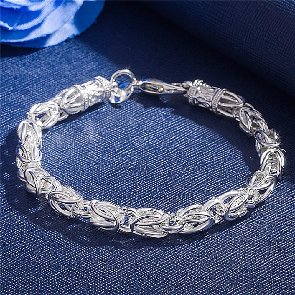 925 Sterling Silver Exquisite Solid Chain Bracelet Fashion Charm Women Men Solid Wedding Cute Simple Models Jewelry