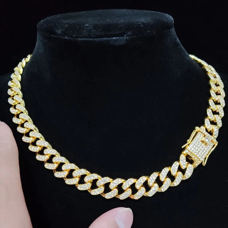 Men Women Hip hop Iced Out Bling Chain Necklace High quality 13mm width Miami Cuban Chain HipHop Necklaces Fashion Jewelry