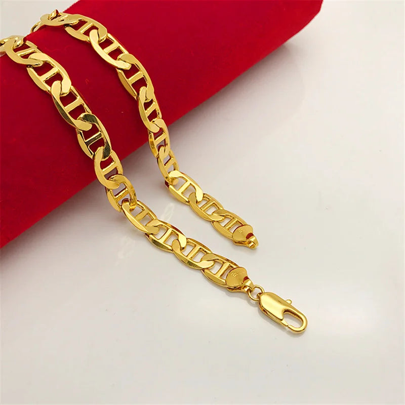 Korea Gold 24K Necklace Gold Plating Side Necklace For Men & Women Jewelry Gift 6MM50CM