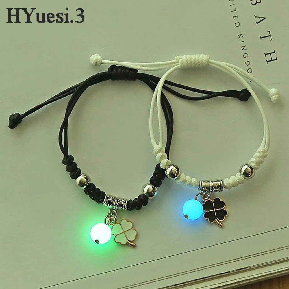 2pcs Luminous Cat Star Moon Cross Charms Bracelet Set Couple Adjustable Woven Rope Friendship Bracelet For Women Men Summer Gift